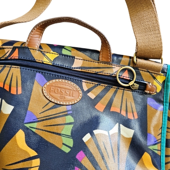 Fossil Canvas Coated Tropical Flower Dark Blue Cross Body Shoulder Bag Purse - Picture 4 of 7